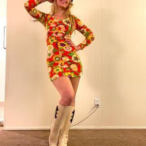 Vintage Hippy Psychedelic Mini Dress